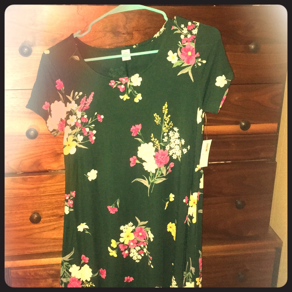 NWT XS Old Navy Green & Flower Printed Dress